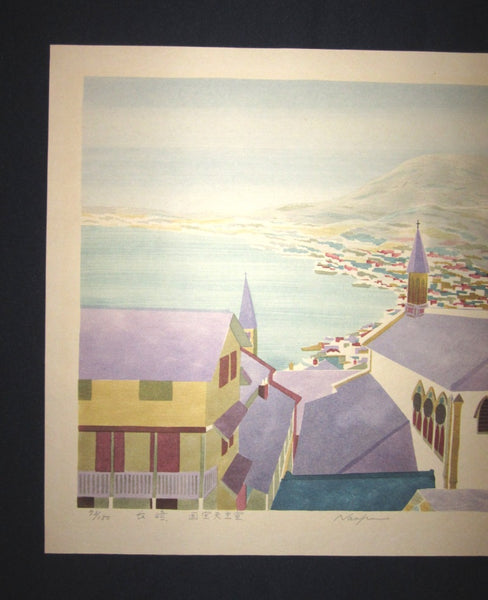 HUGE Orig Japanese Woodblock Print Pencil-Signed Limited# Yamashita Nampuu Nagasaki Cathedral 2