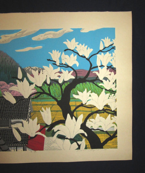 A HUGE Orig Japanese Woodblock Print LIMIT# PENCIL SIGN Hayashi Waichi Lily Magnolia 1981