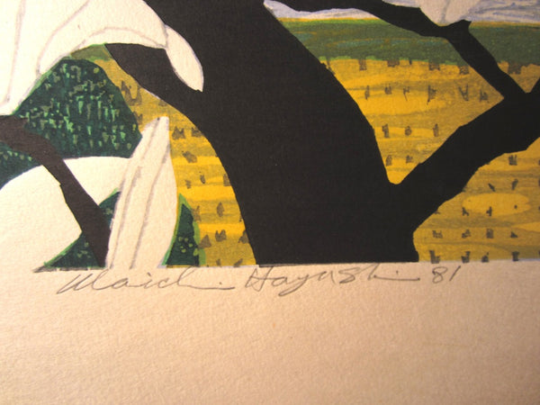 A HUGE Orig Japanese Woodblock Print LIMIT# PENCIL SIGN Hayashi Waichi Lily Magnolia 1981