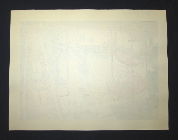 A Huge Orig Japanese Woodblock Print Kitaoka Fumio PENCIL Sign Limit# Kyoto Tea House TWO WATER MARK