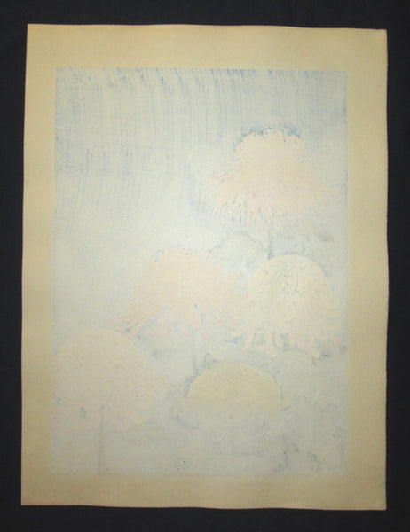 A HUGE Orig Japanese Woodblock Print LIMIT# PENCIL SIGN Hayashi Waichi Big Chrysanthemums 1980s