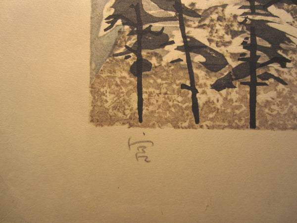 A Huge Original Japanese Woodblock Print Junichiro Sekino Castle in Snow 1980s