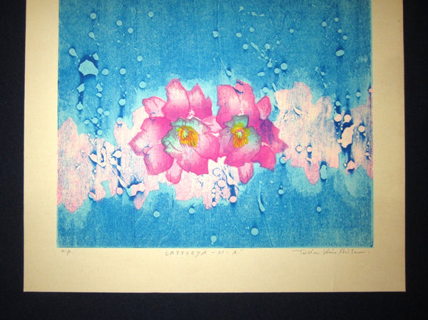 A Great Orig Japanese Woodblock Print Pencil Signed Limit# Taika Kino Shita Cuttleya Orchid