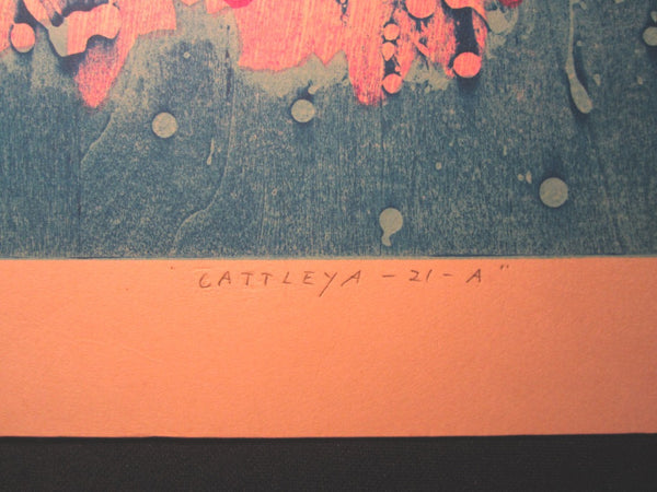 A Great Orig Japanese Woodblock Print Pencil Signed Limit# Taika Kino Shita Cuttleya Orchid
