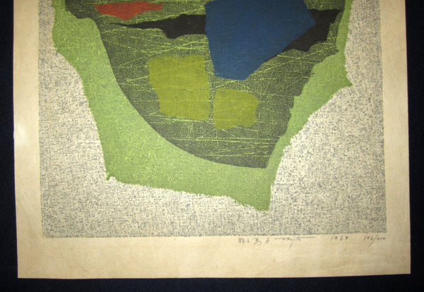 A Large Orig Japanese Woodblock Print Pencil-Signed Limited-Number Fujita Fumio Wild Horse A 1969