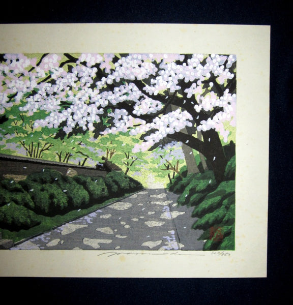 A HUGE Great Orig Japanese Woodblock Print Pencil Sign Limited#  Masado Ido Spring Cherry Blossom