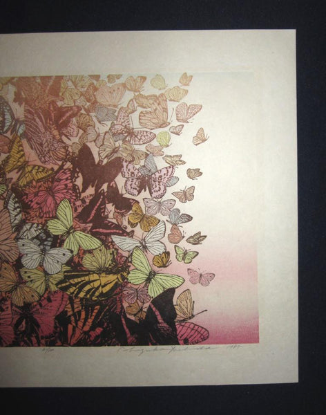 A Great Orig Japanese Woodblock Print Chizuko Yoshida PENCIL SIGN LIMIT# Butterfly Dancing in Autumn
