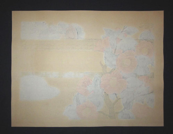 HUGE Orig Japanese Woodblock Print LIMIT# PENCIL SIGN Hayashi Waichi Courtyard Flower 1981