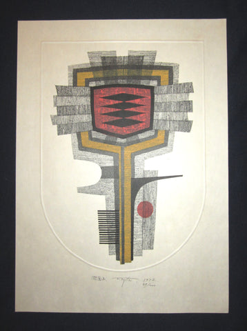 A Extra Large Orig Japanese Woodblock Print Pencil-Signed Limit# Fujita Fumio Fake Mask B 1972