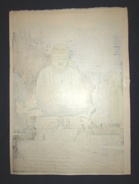 A Great Original Japanese Woodblock Print Okuyama Jihachiro Moon Night Kamakura Buddha 1950s