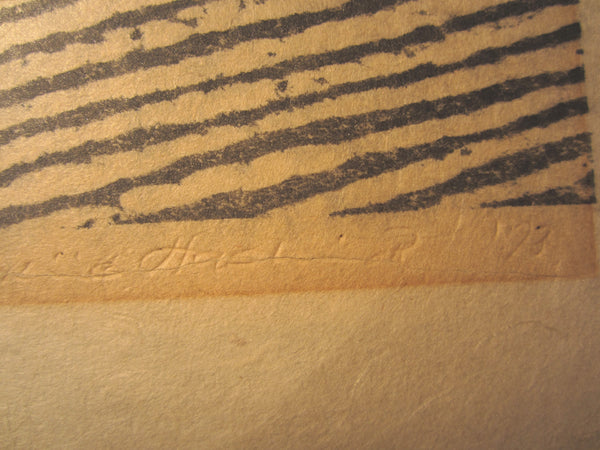 A great Orig Japanese woodblock Print LIMIT# PENCIL Hashimoto Okiie Stone Garden 1973