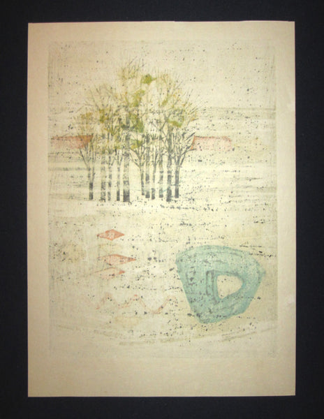 A Great Extra Large Orig Japanese Woodblock Print Pencil-Signed Limit# Fujita Fumio Forest 1974