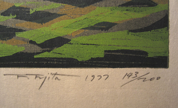 A Great Extra Large Orig Japanese Woodblock Print Pencil-Signed Limit# Fujita Fumio Running Horses in Woods 1977