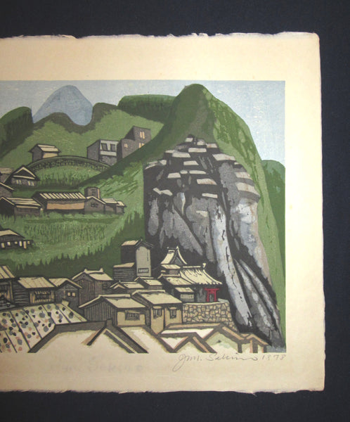 A Great Huge Original Japanese Woodblock Print LIMIT NUMBER PENCIL SIGN Junichiro Sekino Sado Aikawa 1978