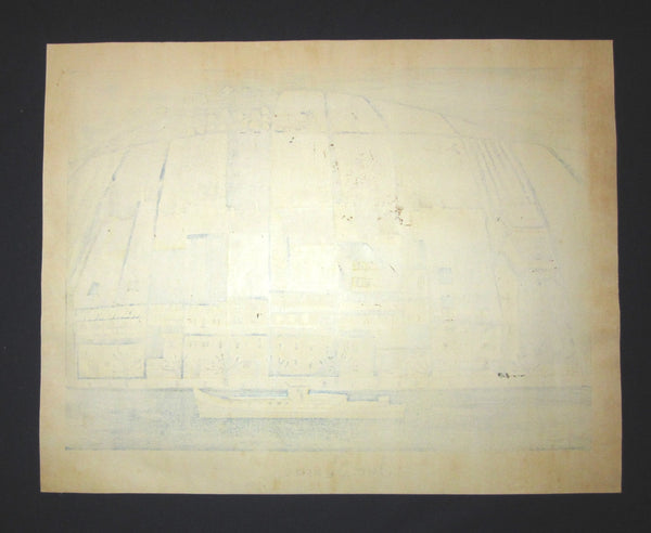 A Great Huge Orig Japanese Woodblock Print LIMIT NUMBER PENCIL SIGN Junichiro Sekino Boat Passing Mountain and Ocean Street WATER MARK