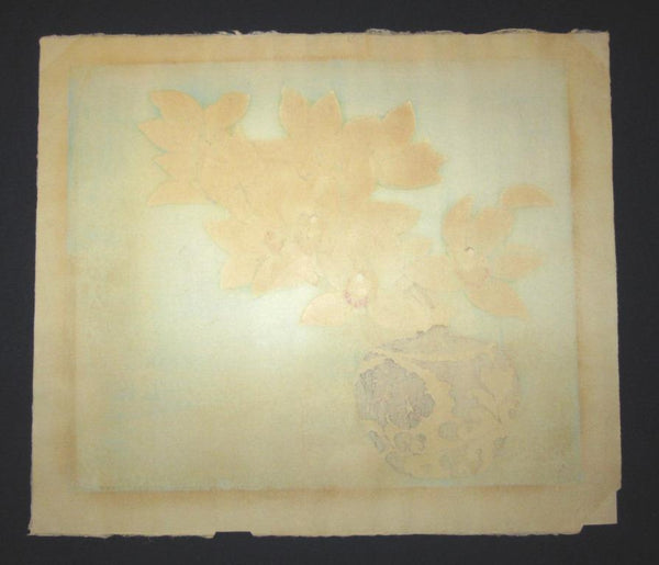 A Huge Orig Japanese Woodblock Print Orchid Iwata Masami LIMIT# Pencil sign authentication certificate Showa 58 (1983)