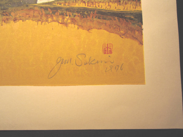 A Great Huge Orig Japanese Woodblock Print LIMIT NUMBER PENCIL SIGN Junichiro Sekino Mount Aso Active Volcano WATER MARK 1976