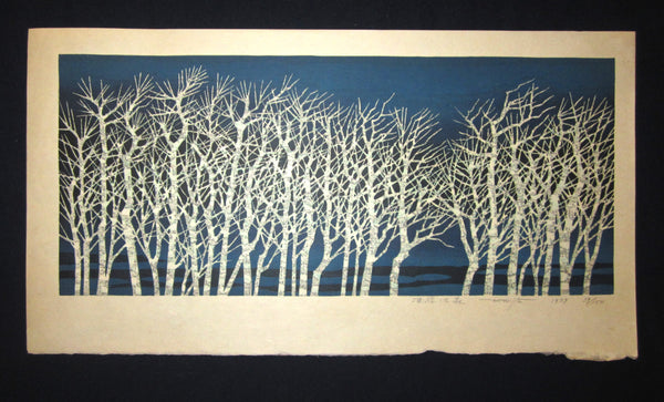 A Great Huge Orig Japanese Woodblock Print Pencil-Signed Limit# Fujita Fumio Frozen Forest, 1979