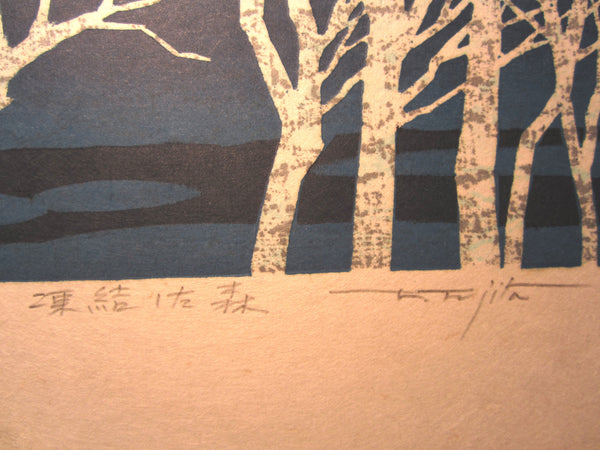 A Great Huge Orig Japanese Woodblock Print Pencil-Signed Limit# Fujita Fumio Frozen Forest, 1979