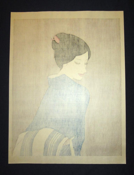 A Great Huge Orig Japanese Woodblock Print Limit# Pencil Sign Takasawa Keiichi Belt 1970s