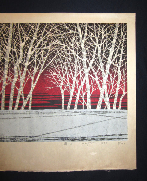 A Great Huge Orig Japanese Woodblock Print Pencil-Signed Limit# Fujita Fumio Twilight B, 1979