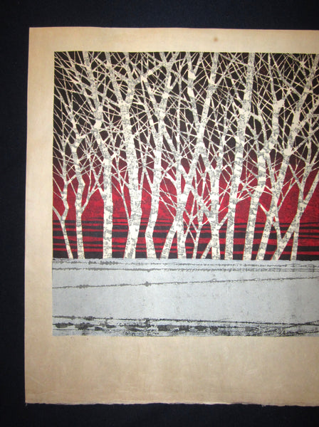 A Great Huge Orig Japanese Woodblock Print Pencil-Signed Limit# Fujita Fumio Twilight B, 1979