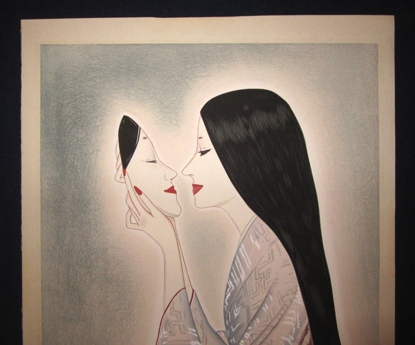 A Great Huge Orig Japanese Woodblock Print Limit# Pencil Takasawa Keiichi Face Mask published by Watanabe Printmaker