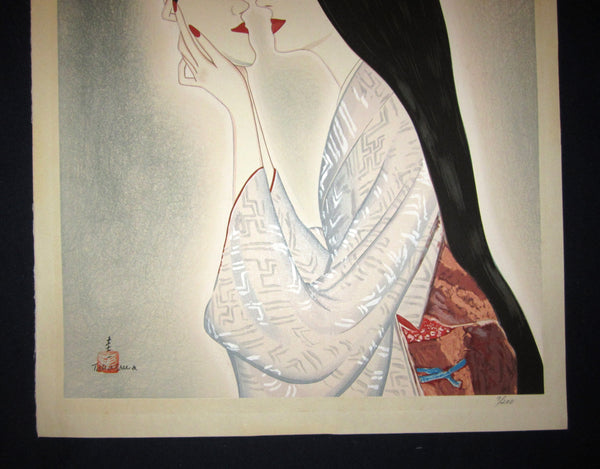 A Great Huge Orig Japanese Woodblock Print Limit# Pencil Takasawa Keiichi Face Mask published by Watanabe Printmaker