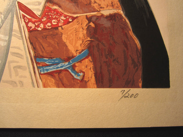 A Great Huge Orig Japanese Woodblock Print Limit# Pencil Takasawa Keiichi Face Mask published by Watanabe Printmaker