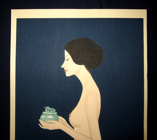 A Great Huge Orig Japanese Woodblock Print Limit# Pencil Sign Takasawa Keiichi Nude Incense Burner