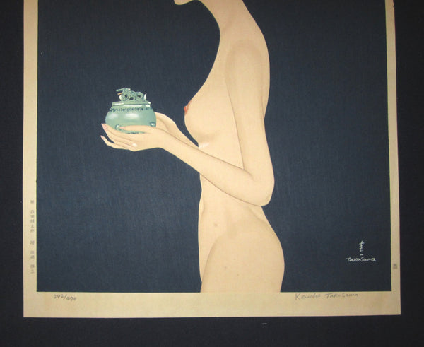 A Great Huge Orig Japanese Woodblock Print Limit# Pencil Sign Takasawa Keiichi Nude Incense Burner