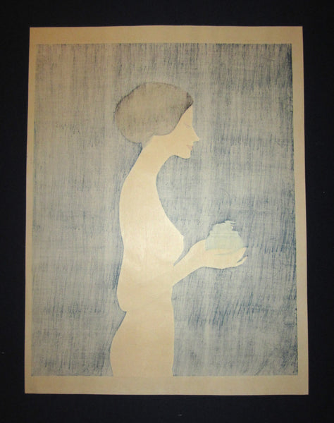 A Great Huge Orig Japanese Woodblock Print Limit# Pencil Sign Takasawa Keiichi Nude Incense Burner