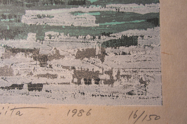 A Great Huge Orig Japanese Woodblock Print Pencil-Signed Limit# Fujita Fumio Snow Covered Plain