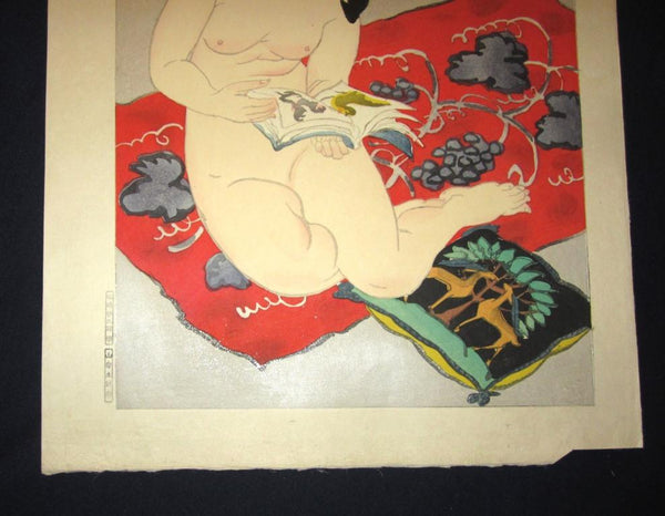 A Great Huge Orig Japanese Woodblock Print Ishikawa Toraji Nude Study Original Water Mark