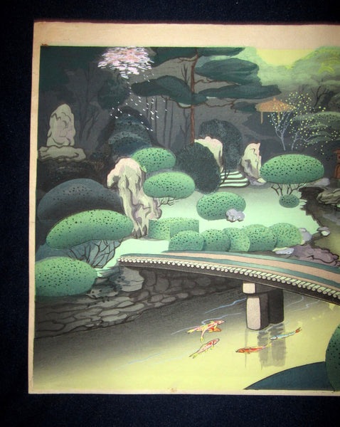 A Great Orig Japanese Woodblock Print Ohno Bafuku Shoren-in Garden Kyoto Printmaker 1950 ORIGINAL EDITION (5)