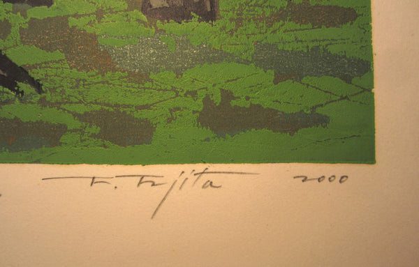 A Great Huge Orig Japanese Woodblock Print Pencil-Signed Limit# Fujita Fumio Breeze Creek