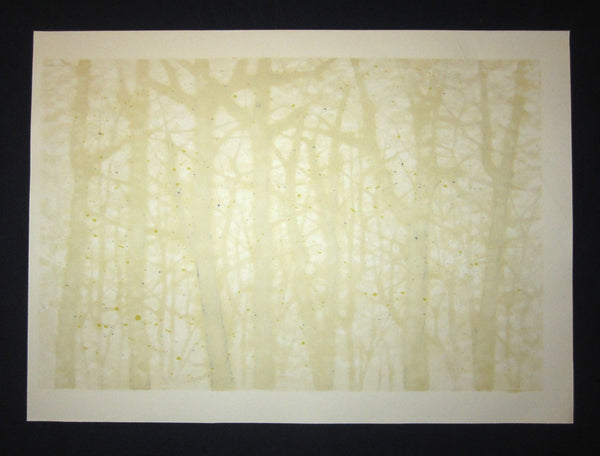 A Great Huge Orig Japanese Woodblock Print Pencil-Signed Limit# Fujita Fumio Forest A 1990