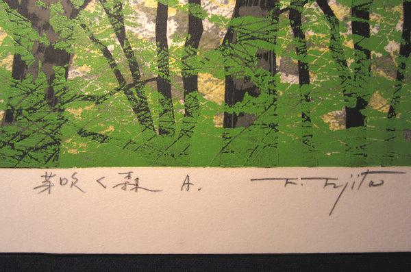 A Great Huge Orig Japanese Woodblock Print Pencil-Signed Limit# Fujita Fumio Forest A 1990