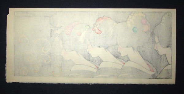 A Great Orig Japanese Woodblock Print PENCIL Sign Miyata Masayuki Geisha and Firework