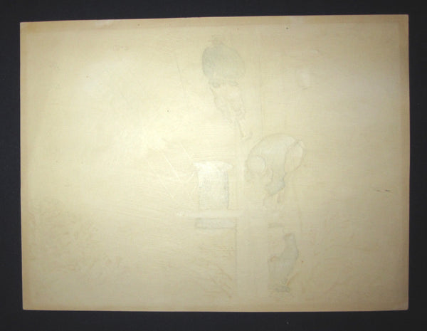 A Great Orig Japanese Woodblock Print Wata Sanzo Electrician Kyoto Hanga Printmaker 1950s