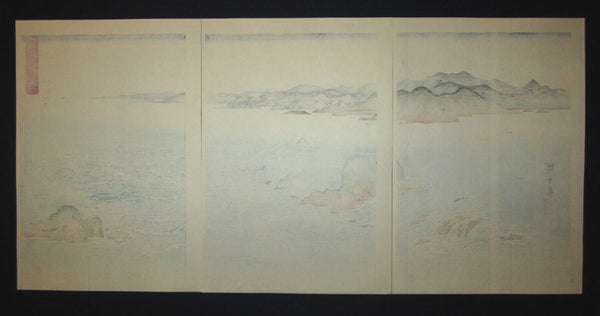 A Beautiful Japanese Woodblock Print Triptych Hiroshige Utagawa Whirlpools of Naruto Straits in Awa Prefecture