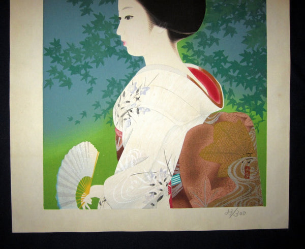 Huge Original Japanese Woodblock Print Jun Nakao Maiko Authentication Certificate