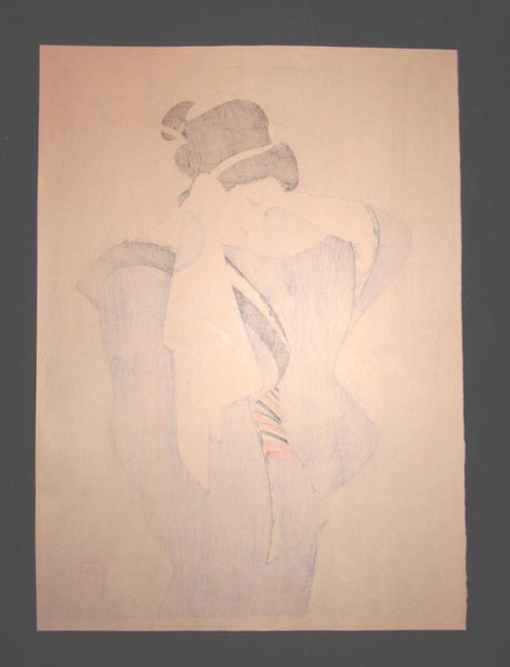 A Great Orig Japanese Woodblock Print Iwata Sentaro Bijin Beauty after Bath