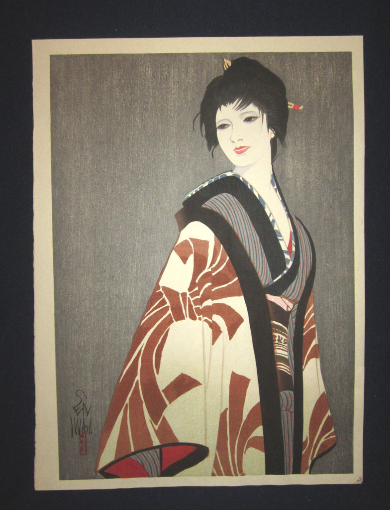 A Great Orig Japanese Woodblock Print Iwata Sentaro Bijin Beauty Meteor Star 1970s