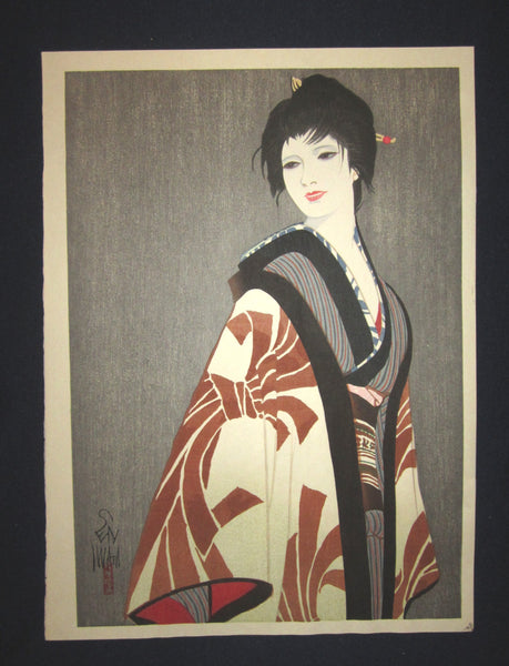 A Great Orig Japanese Woodblock Print Iwata Sentaro Bijin Beauty Meteor Star 1970s