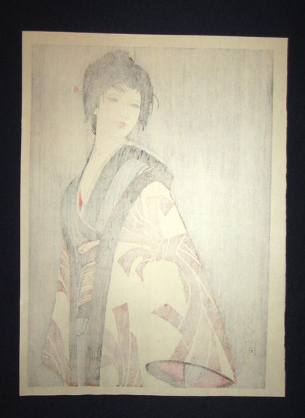 A Great Orig Japanese Woodblock Print Iwata Sentaro Bijin Beauty Meteor Star 1970s