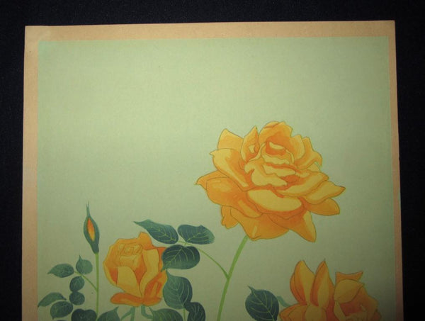 A Great Orig Japanese Woodblock Print Ohno Bafuku Yellow Rambler Rose Kyoto Hanga Printmaker 1950s ORIGINAL EDITION (1)