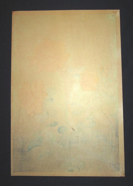 A Great Orig Japanese Woodblock Print Ohno Bafuku Yellow Rambler Rose Kyoto Hanga Printmaker 1950s ORIGINAL EDITION (1)