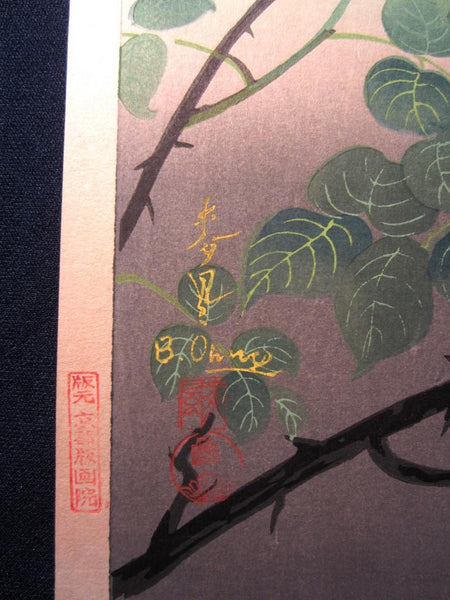 A Great Orig Japanese Woodblock Print Ohno Bafuku Yellow Rambler Rose Kyoto Hanga Printmaker 1950s ORIGINAL EDITION (1)