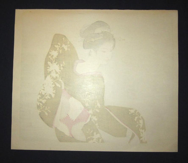 A Huge Orig Japanese Woodblock Print Shimura Tatsumi PENCIL LIMITED#  Dancing Maiko